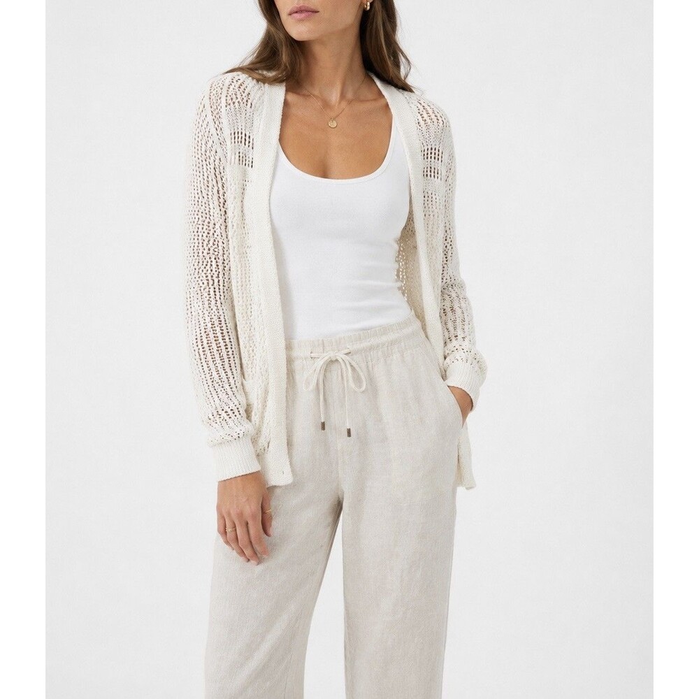 Rubbish Women’s Open Knit Cardigan Size S White Ivory Cotton Crochet Sweater
